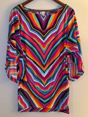 Trina Turk - Bright Multi-Color Chevron Stripe - Cover Up or Tunic - Large